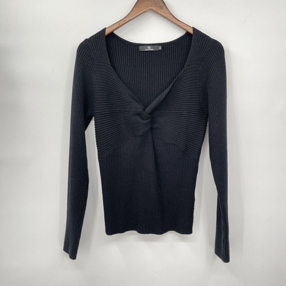Lillusory XL Ribbed Twist‎ Front Sweater Womens Black LS0103-A185 Long Sleeve